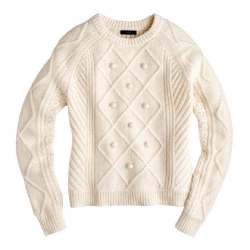 J. Crew creamy white Hawthorne pom pom Textured Crew Neck Sweater - Picture 2 of 7